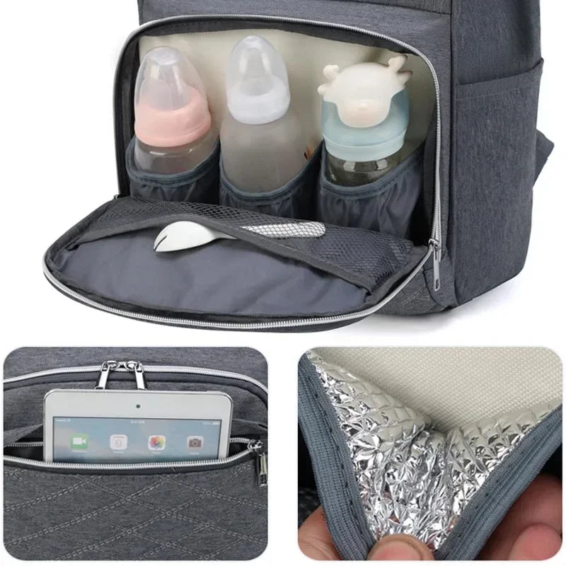 Sacs à couches pour maman, sac suspendu pour poussette de bébé, sacs à dos à couches de grande capacité avec tapis à langer, sacs d'allaitement pratiques pour bébé